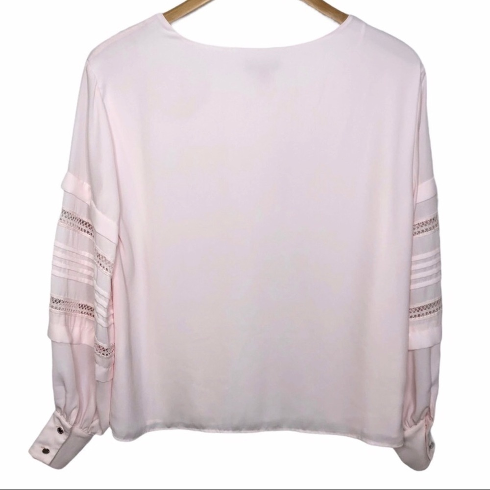 Vince Camuto Crocheted Blouson Sleeve Blouse Light Pink Popover Size XS - Picture 5 of 10